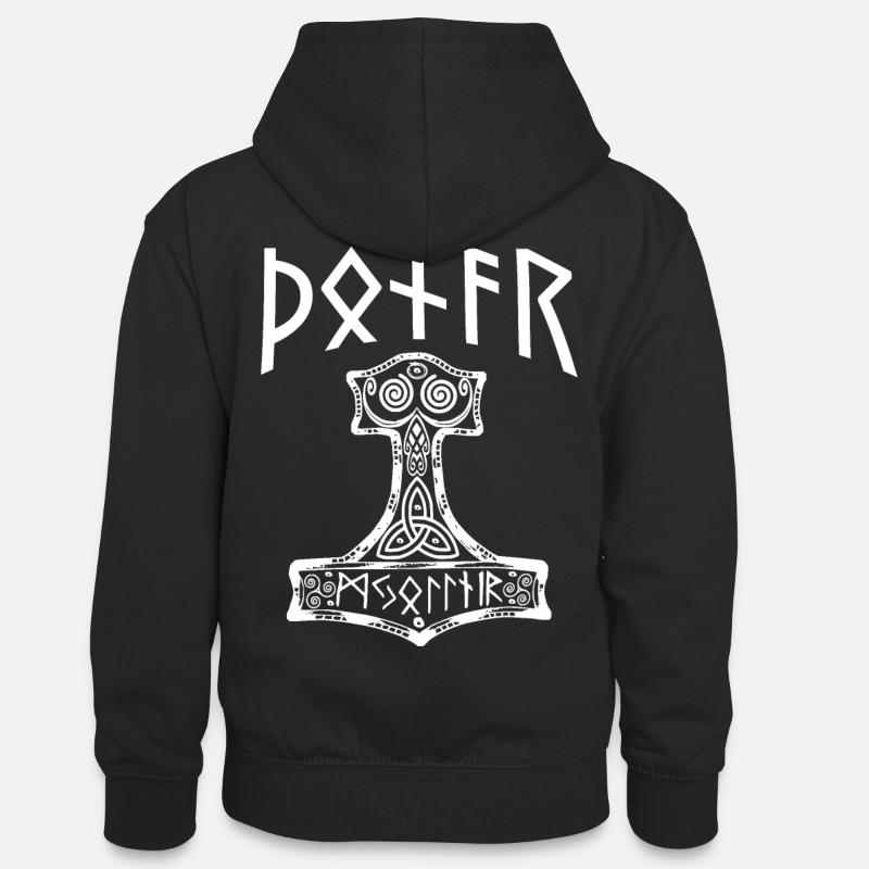 donar thor runen hammer - Sweat à capuche contrasté Ado - noir/rouge