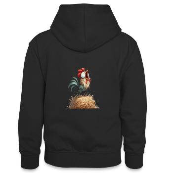 Comic Hahn kräht auf Strohballen - Teenager Kontrast-Hoodie - Schwarz/Rot - Hinten