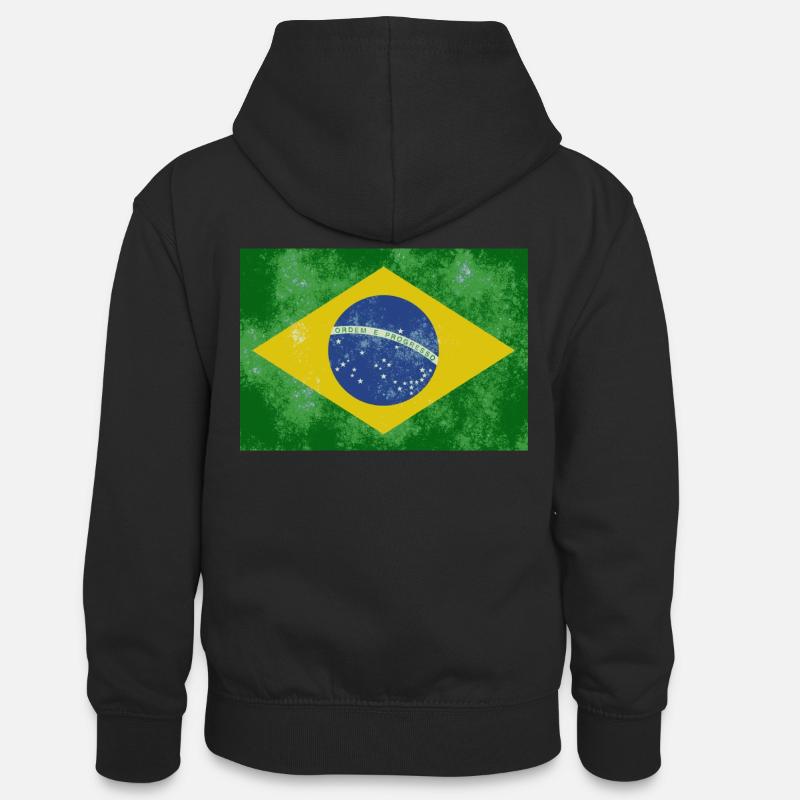 Brésil - Sweat à capuche contrasté Ado - noir/rouge