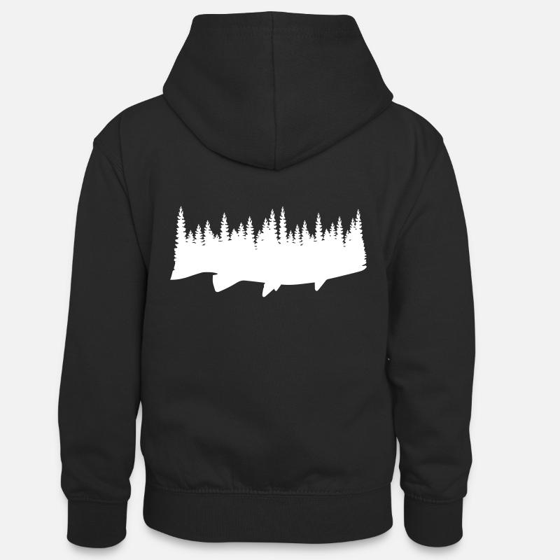 Poisson et forêt - Sweat à capuche contrasté Ado - noir/rouge