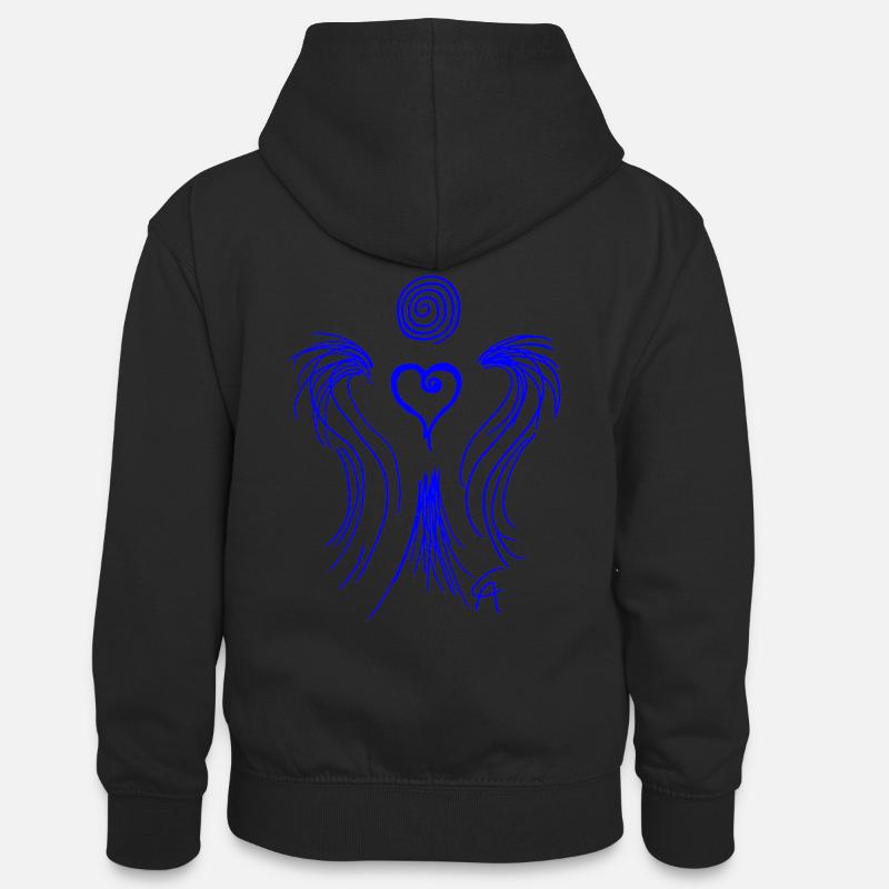 Graphique coeur ange bleu - Sweat à capuche contrasté Ado - noir/rouge