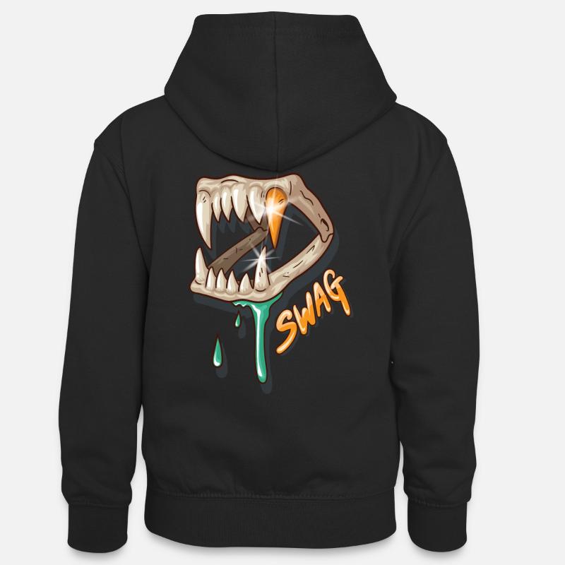 denture swag avec dent en or - Sweat à capuche contrasté Ado - noir/rouge