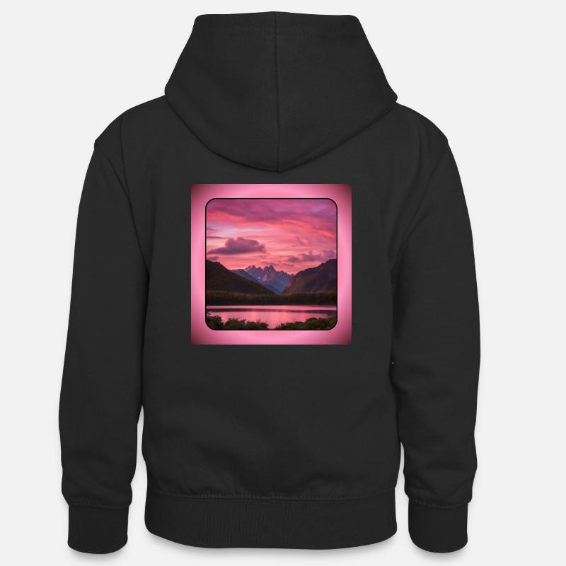 Montagnes - Sweat à capuche contrasté Ado - noir/rouge