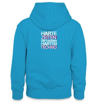 Harte Zeiten erfordern harten Techno Rave Beat - Teenager Kontrast-Hoodie - Pfauenblau/Grau meliert - Hinten