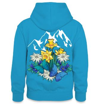 Österreich Tirol Frühling Natur Alm Enzian Blumen - Teenager Kontrast-Hoodie - Pfauenblau/Grau meliert - Hinten