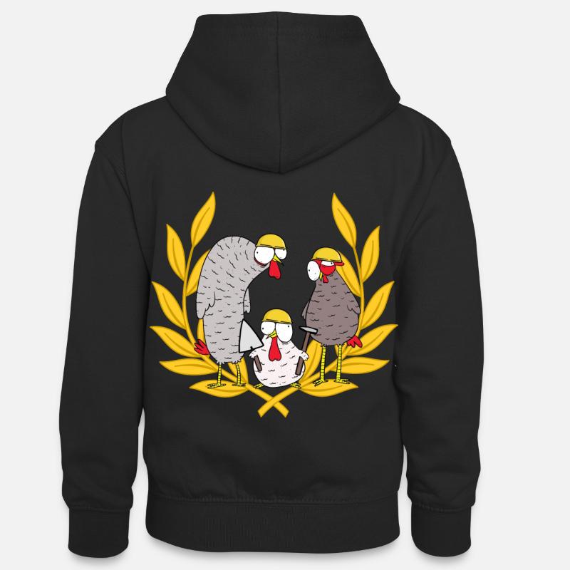 Construction Site Builder Deployment Team Mason Chickens Job - Sweat à capuche contrasté Ado - noir/rouge
