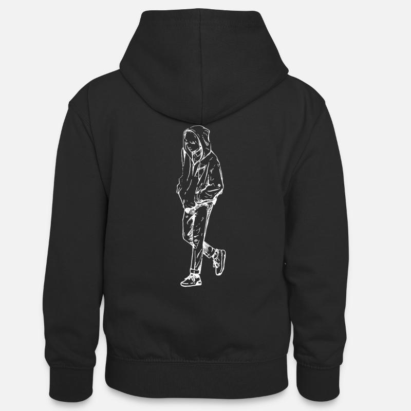 idée cadeau kpop boy - Sweat à capuche contrasté Ado - noir/rouge