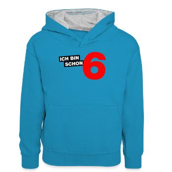 Ich bin schon 6 - Teenager Kontrast-Hoodie - Pfauenblau/Grau meliert - Vorne