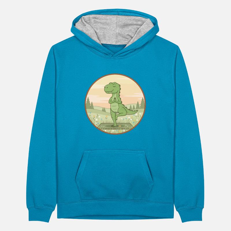 Yoga T-Rex Dinosaur Doing Tree Pose Teenager Contrast Hoodie