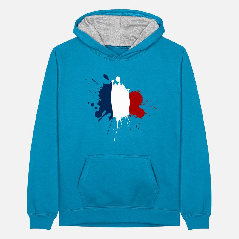 Frankreich Flagge Fleckendesign Teenager Kontrast-Hoodie