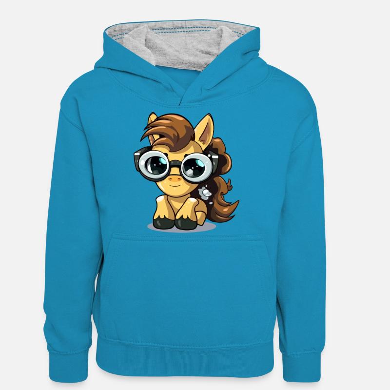 Minaj la jument - Sweat à capuche contrasté Ado - bleu paon/gris chiné