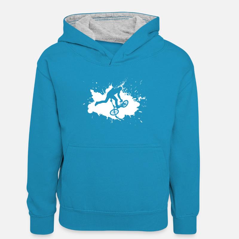 Bikedance Blanc - Sweat à capuche contrasté Ado - bleu paon/gris chiné