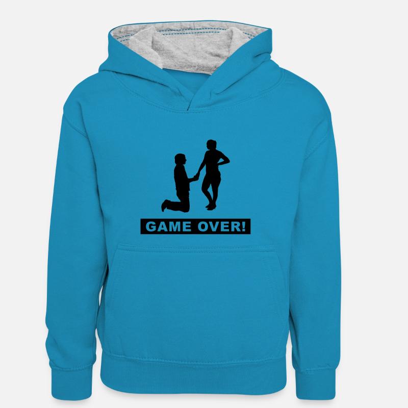 cerf la nuit - Sweat à capuche contrasté Ado - bleu paon/gris chiné