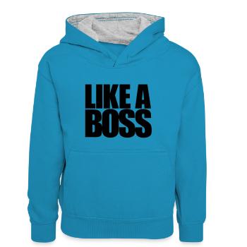 Comme un patron - Sweat à capuche contrasté Ado - bleu paon/gris chiné - Devant