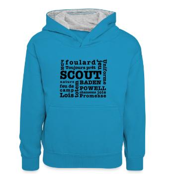 Scout Words - Teenager Contrast Hoodie - peacock blue/heather grey - Front