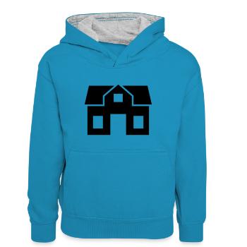 Maison - Sweat à capuche contrasté Ado - bleu paon/gris chiné - Devant