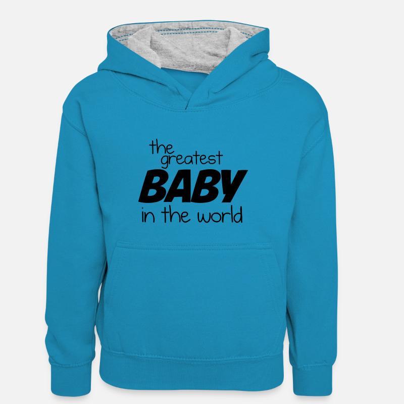 Le plus grand bébé du monde - Noir - Sweat à capuche contrasté Ado - bleu paon/gris chiné