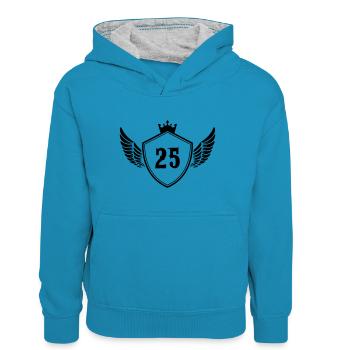 wappen 25 - Teenager Kontrast-Hoodie - Pfauenblau/Grau meliert - Vorne