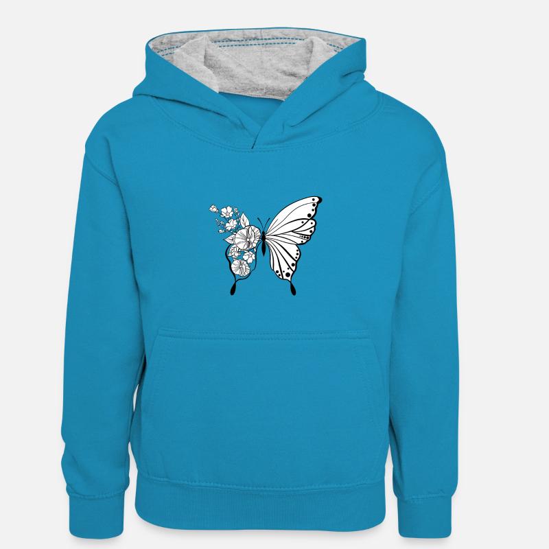 Papillon - Sweat à capuche contrasté Ado - bleu paon/gris chiné