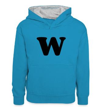 Buchstabe w - Teenager Kontrast-Hoodie - Pfauenblau/Grau meliert - Vorne