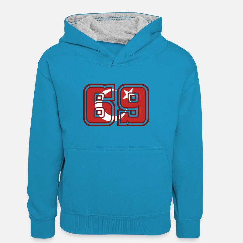 Bayburt - Sweat à capuche contrasté Ado - bleu paon/gris chiné