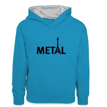metallic - Teenager Kontrast-Hoodie - Pfauenblau/Grau meliert - Vorne