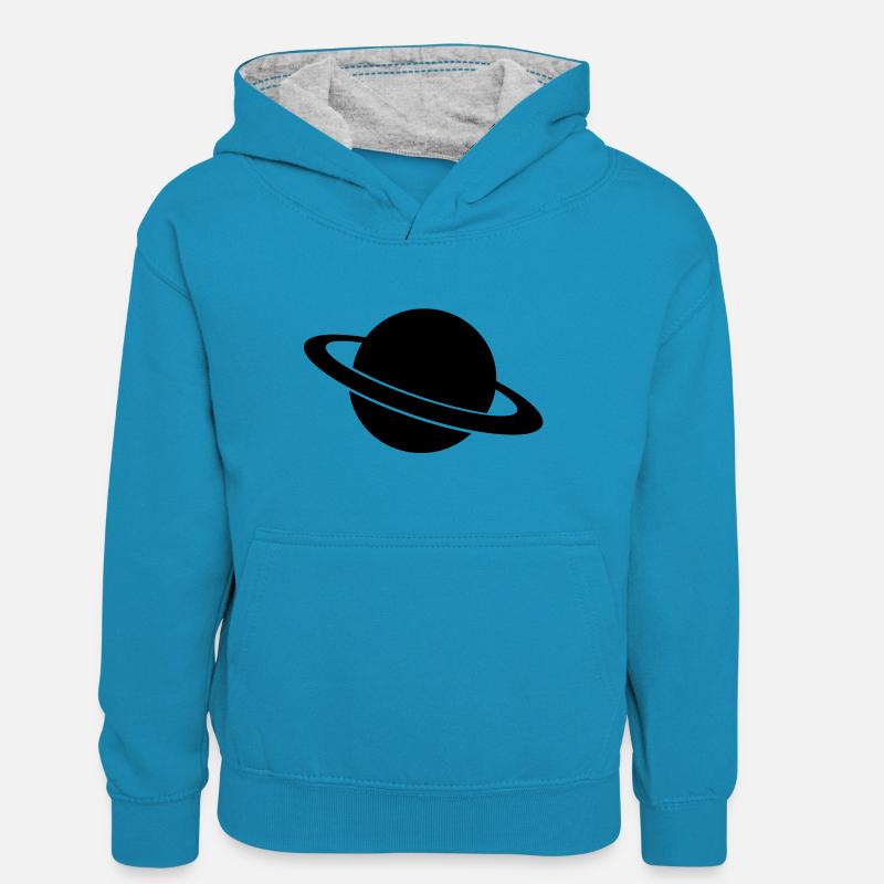 planete - Sweat à capuche contrasté Ado - bleu paon/gris chiné