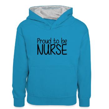 Proud to be Nurse - Teenager Kontrast-Hoodie - Pfauenblau/Grau meliert - Vorne