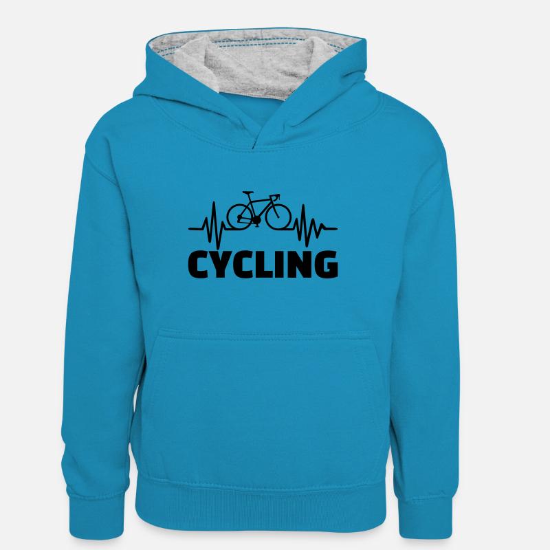 Cycling - Sweat à capuche contrasté Ado - bleu paon/gris chiné