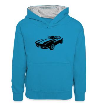 Klassisches Muscle-Car - Teenager Kontrast-Hoodie - Pfauenblau/Grau meliert - Vorne
