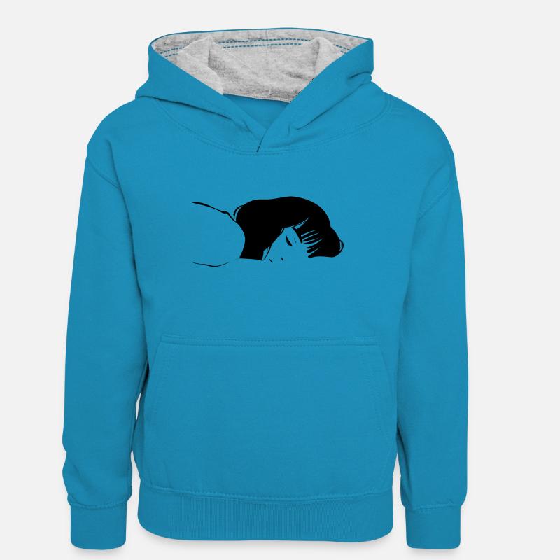 fatigué - Sweat à capuche contrasté Ado - bleu paon/gris chiné
