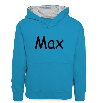 Max - Sweat à capuche contrasté Ado - bleu paon/gris chiné - Devant