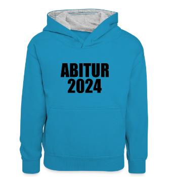 Abitur 2024 - Teenager Kontrast-Hoodie - Pfauenblau/Grau meliert - Vorne