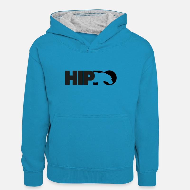 Silhouette d’hippopotame d’hippo - Sweat à capuche contrasté Ado - bleu paon/gris chiné