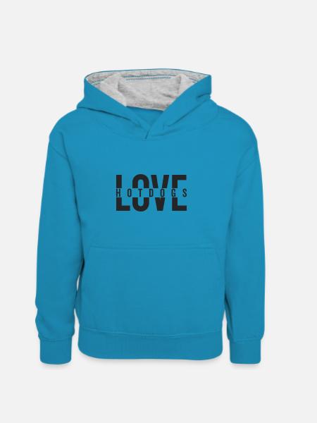Love Hotdogs Déclaration de restauration rapide - Sweat à capuche contrasté Ado - bleu paon/gris chiné