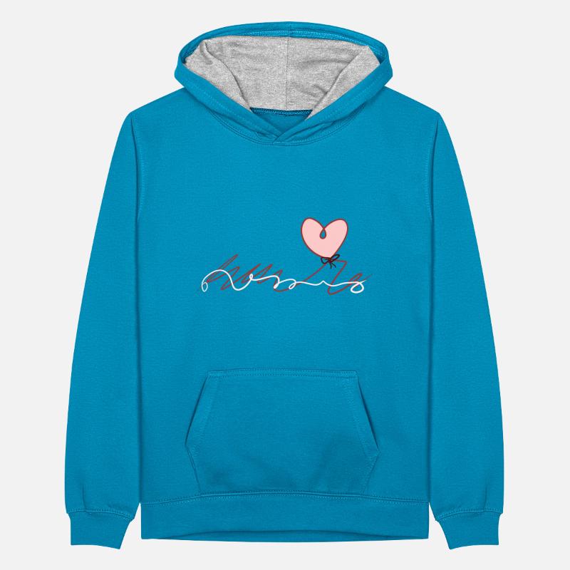 red thread heart love loop Teenager Contrast Hoodie