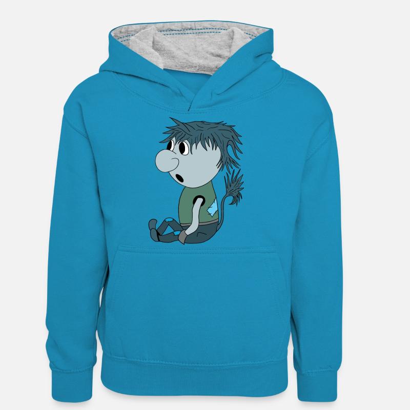 Troll bleu - Sweat à capuche contrasté Ado - bleu paon/gris chiné