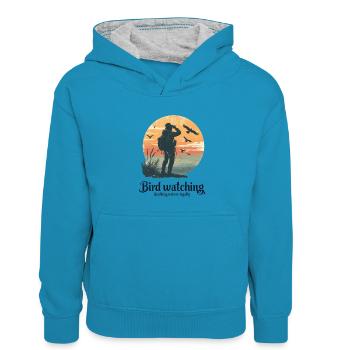 Bird Watching - Legally Stalking Nature - Teenager Contrast Hoodie - peacock blue/heather grey - Front