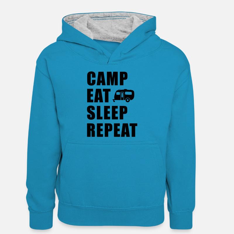 Camp Manger Dormir Répéter - Sweat à capuche contrasté Ado - bleu paon/gris chiné