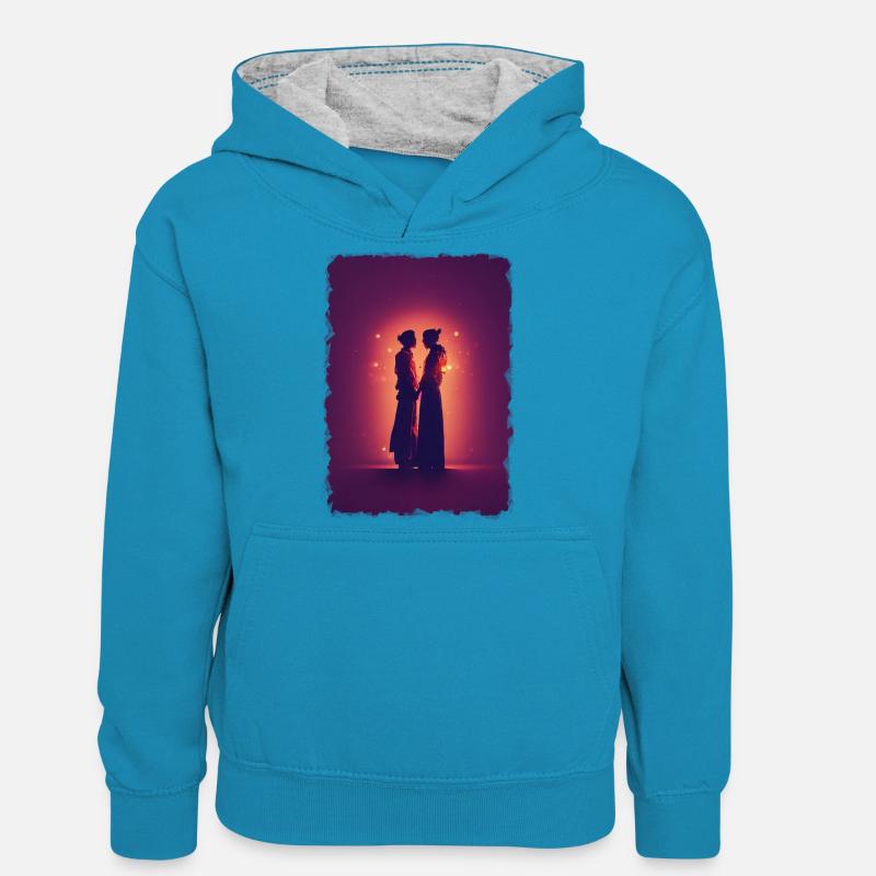 Amour - Sweat à capuche contrasté Ado - bleu paon/gris chiné