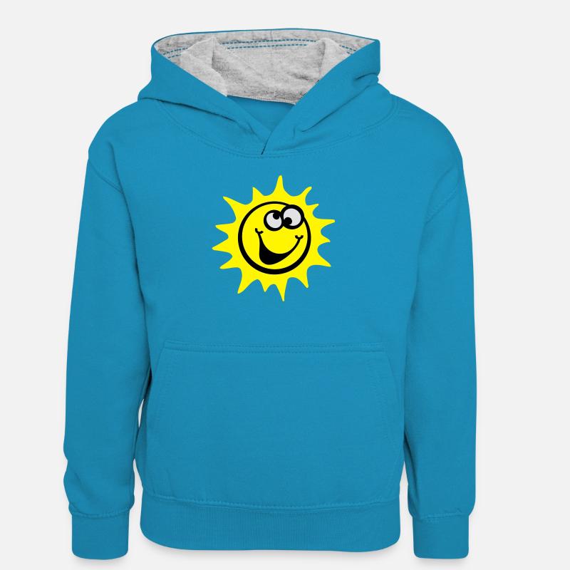 soleil smiley 3c / style comique - Sweat à capuche contrasté Ado - bleu paon/gris chiné