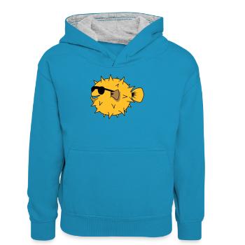 YEAH COOL - Teenager Contrast Hoodie - peacock blue/heather grey - Front