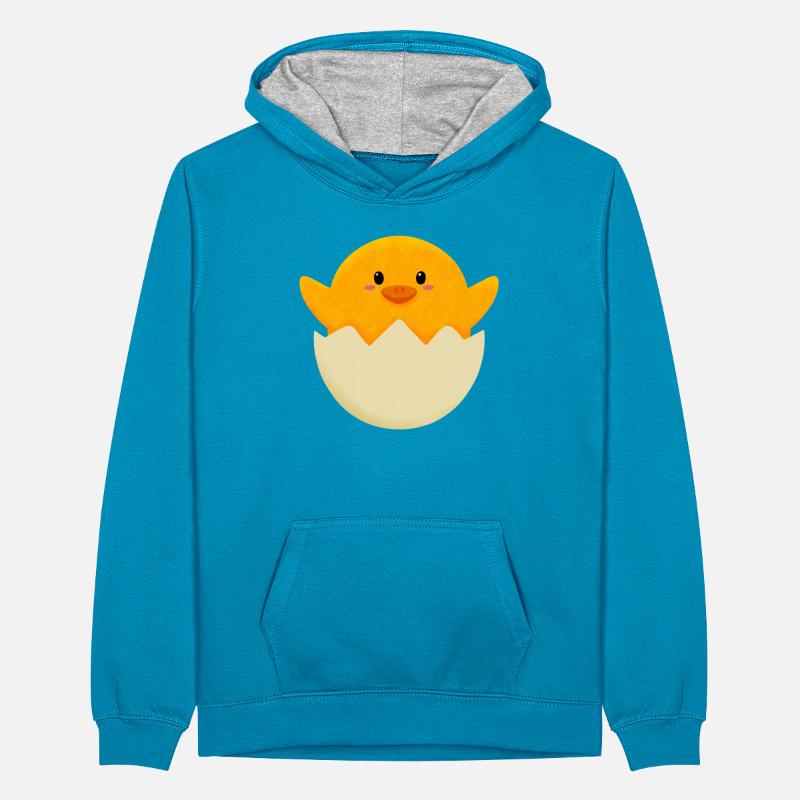 Easter Chick in Egg Teenager Contrast Hoodie