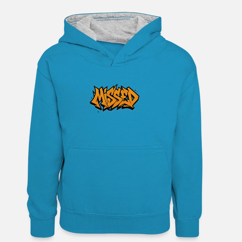 Graffiti Merch - Sweat à capuche contrasté Ado - bleu paon/gris chiné