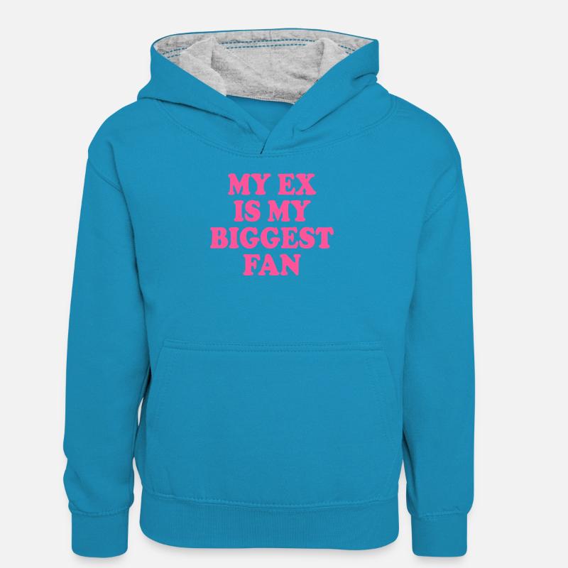 Mon ex est mon plus grand fan - Sweat à capuche contrasté Ado - bleu paon/gris chiné
