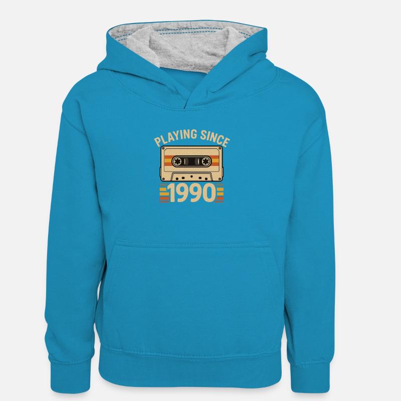 Lecture depuis 1990 Cassette - Sweat à capuche contrasté Ado - bleu paon/gris chiné
