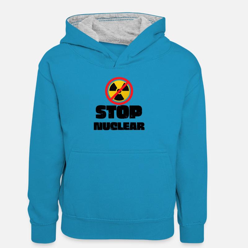 Arrêtez le nucléaire - Sweat à capuche contrasté Ado - bleu paon/gris chiné