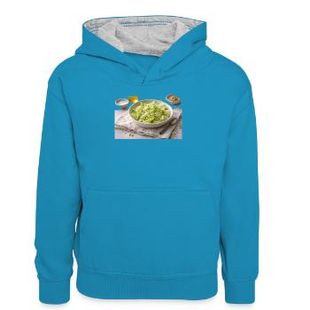Salade aux pignons de pin - Sweat à capuche contrasté Ado - bleu paon/gris chiné - Devant