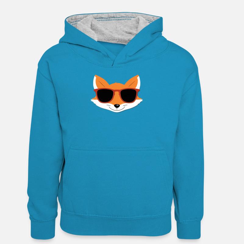 Style lunettes de soleil Fox - Sweat à capuche contrasté Ado - bleu paon/gris chiné