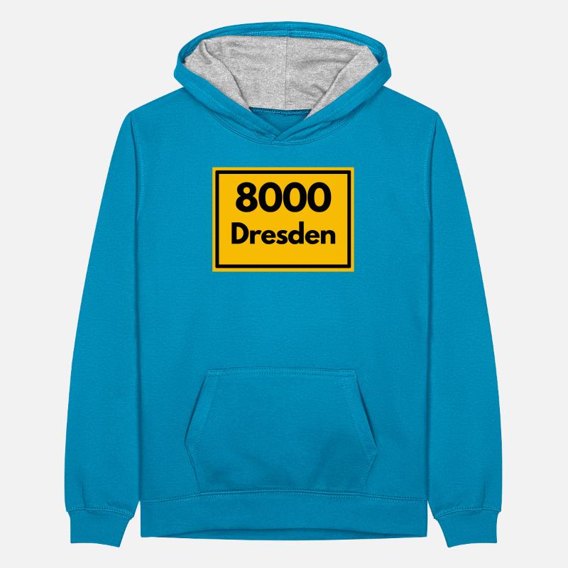 OLD POSTCODE POSTCODE RETRO 8000 DRESDEN ELBE Teenager Contrast Hoodie